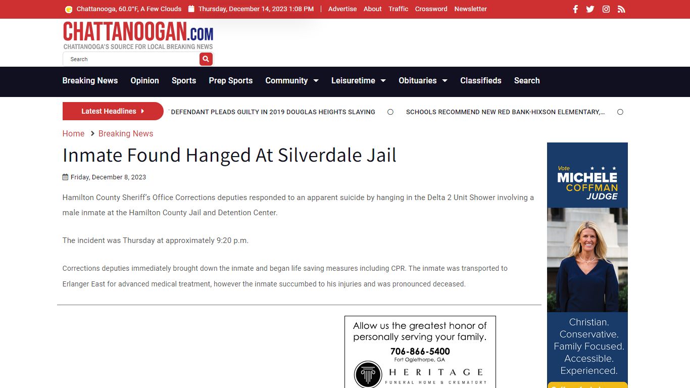 Inmate Found Hanged At Silverdale Jail - Chattanoogan.com